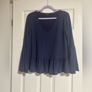Simply Southern Medium Navy V-Neck Ruffled Long-Sleeve Top